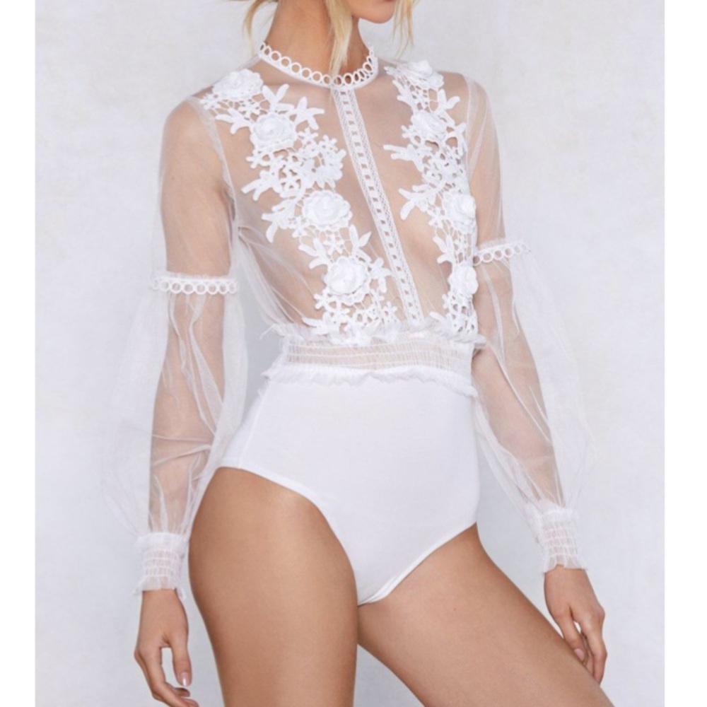White lace body suit